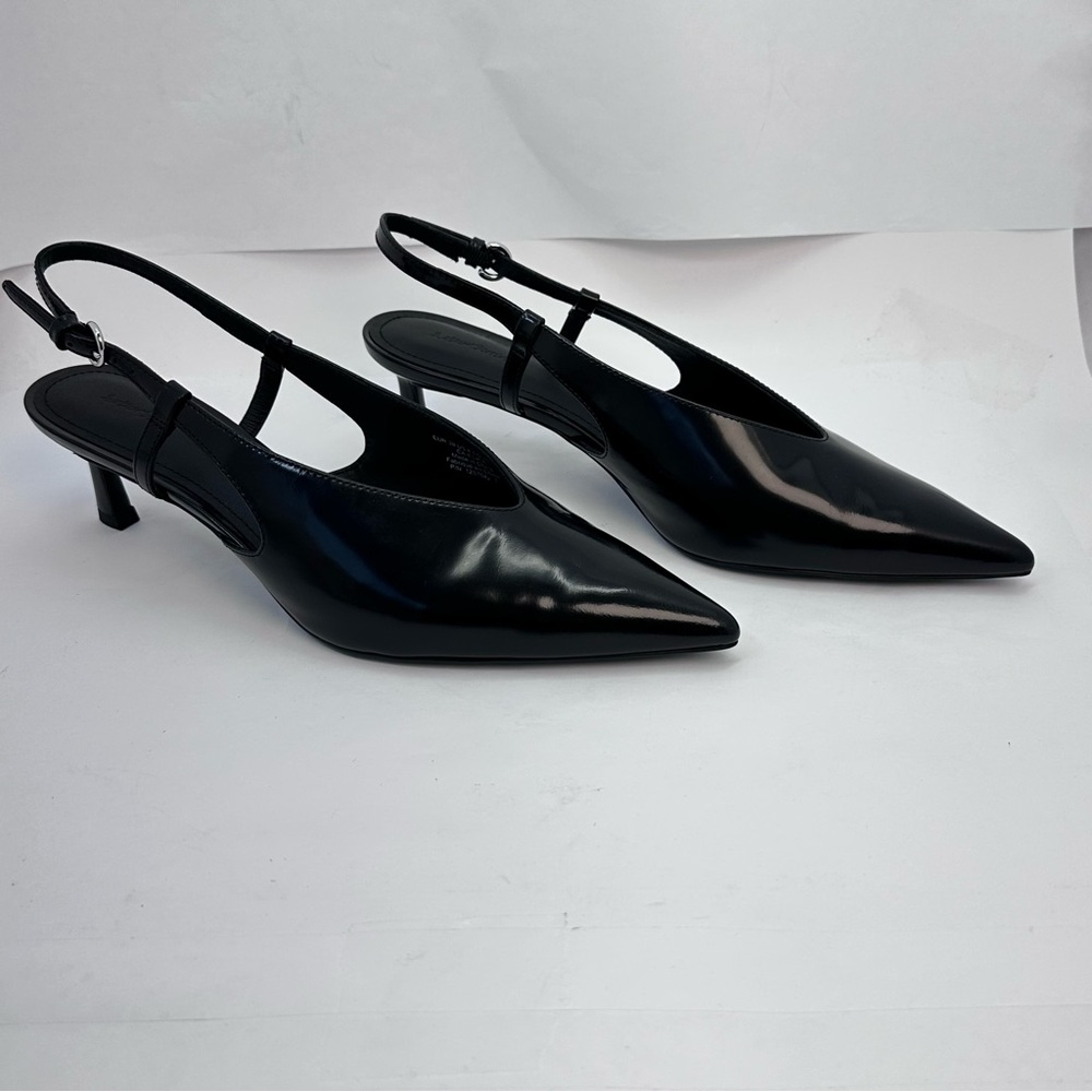 & Other Stories Slingback Pumps in Black leather pointed toe kitten heel - Picture 4 of 9